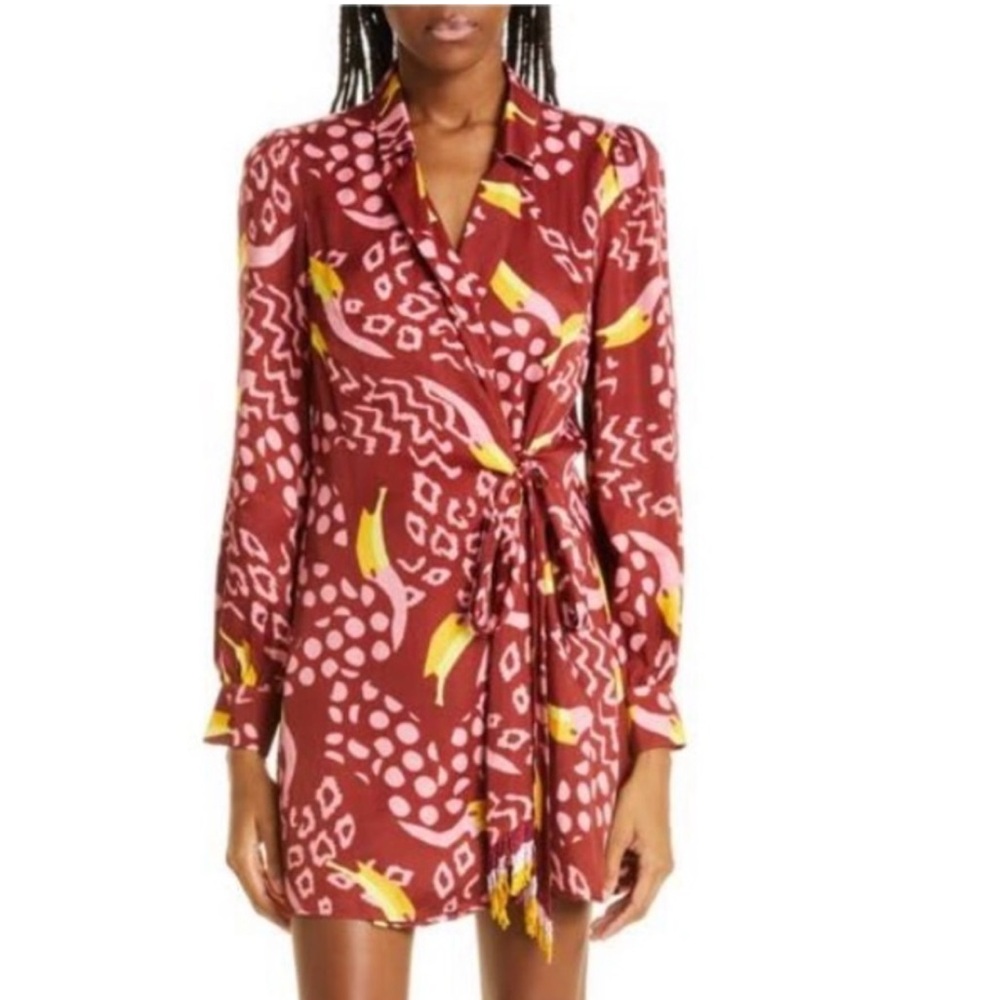 Farm Rio Toucanissimo Wrap Burgundy Dress Size XL